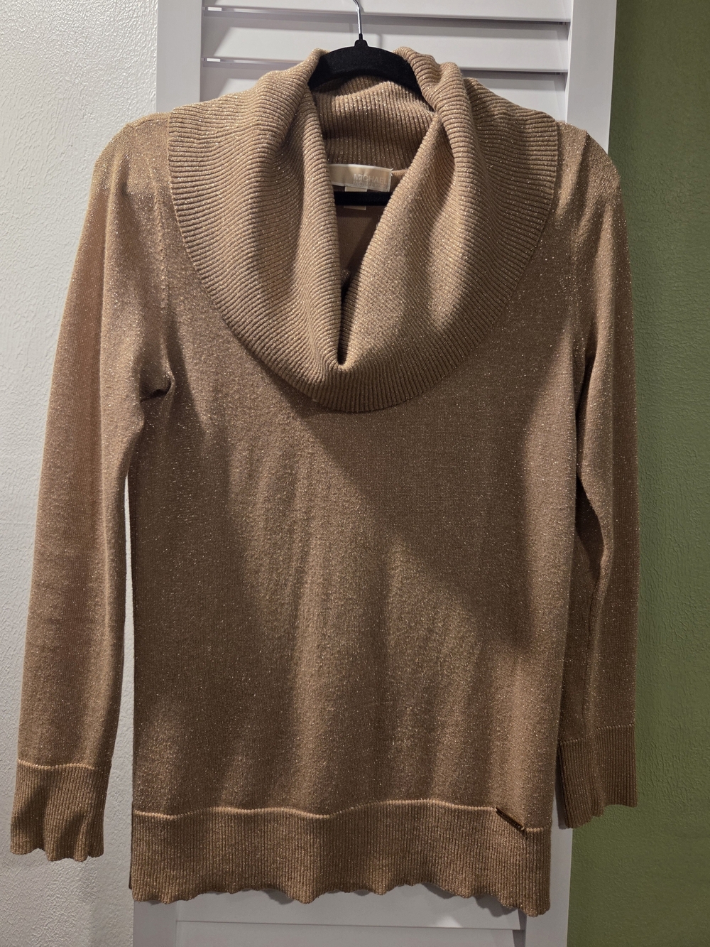 Michael Kors Shimmery Camel Cowl Neck Sweater Small